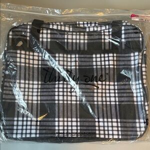 Thirty-One Black & White Weekender Tote Perfectly Plaid NEW